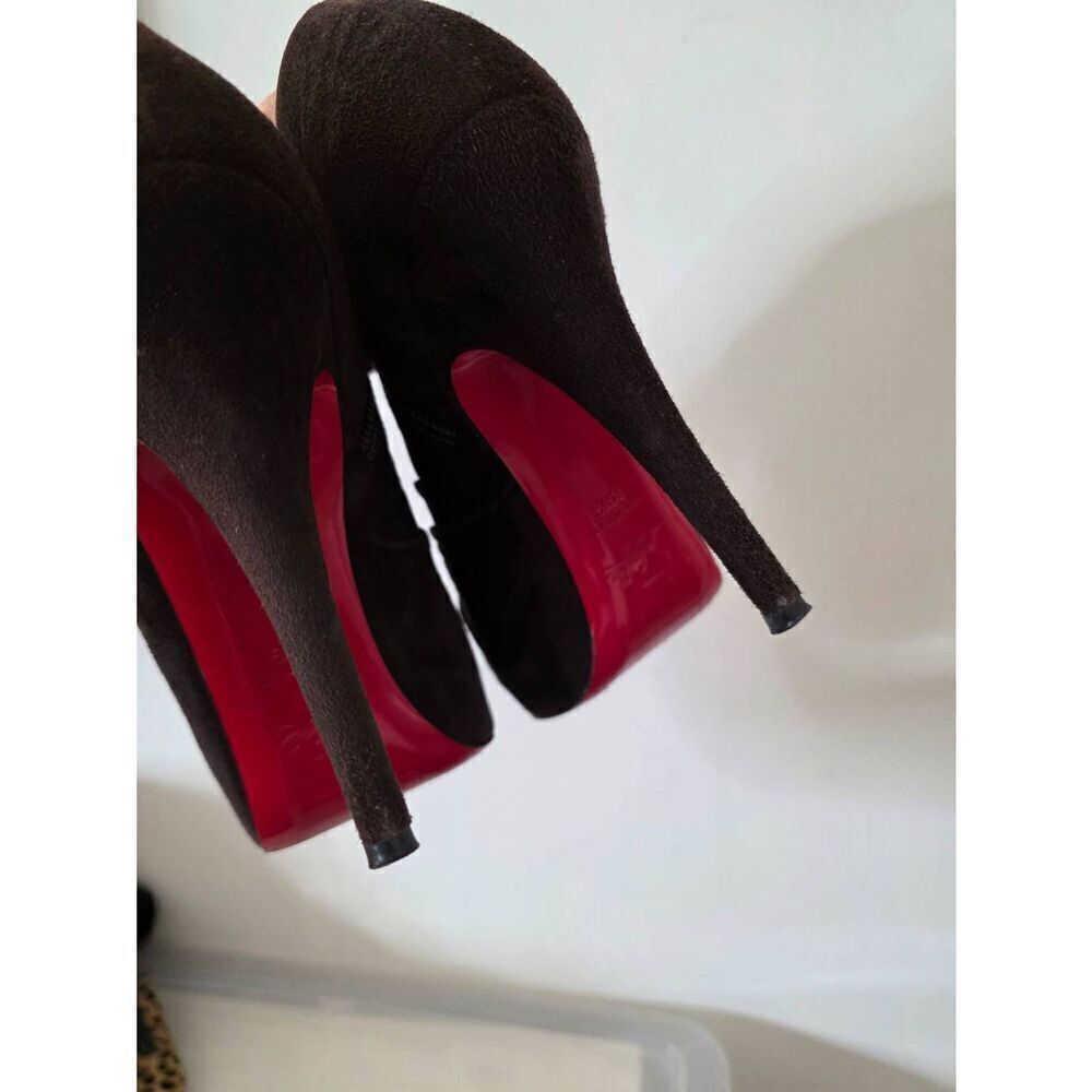 Christian Louboutin Black Suede Trepoli Peeptoe Platform Booties 39.5 (US 9.5) - Picture 8 of 14
